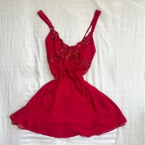 Vintage Lucie Ann Red Slip Dress. Mini Lingerie Dress.